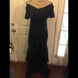 NWOT YFY Black Off Shoulder Sleeveless HiLo Dress